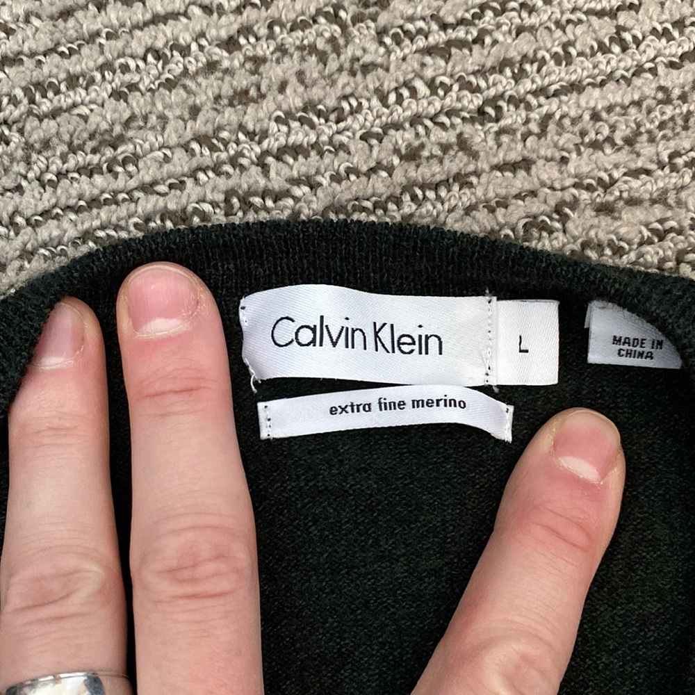 Mens Calvin Klein green merino v neck sweater
